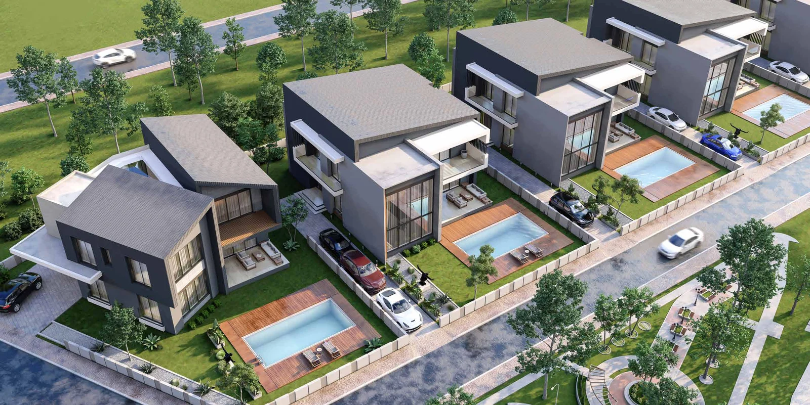 Villa projesi — vaziyet planı havadan görünüm
